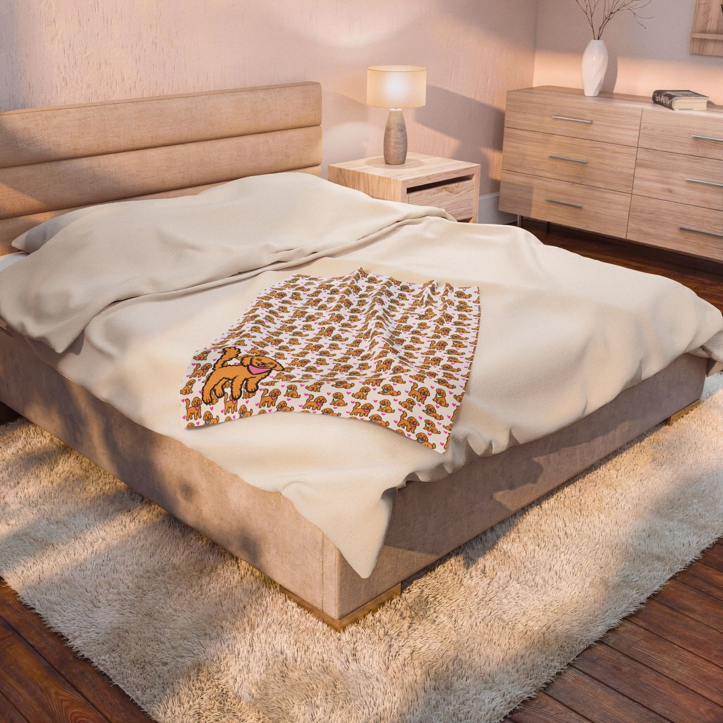 Goldendoodle Pattern Velveteen Plush Blanket | Dog Lover Gift | 3 Sizes