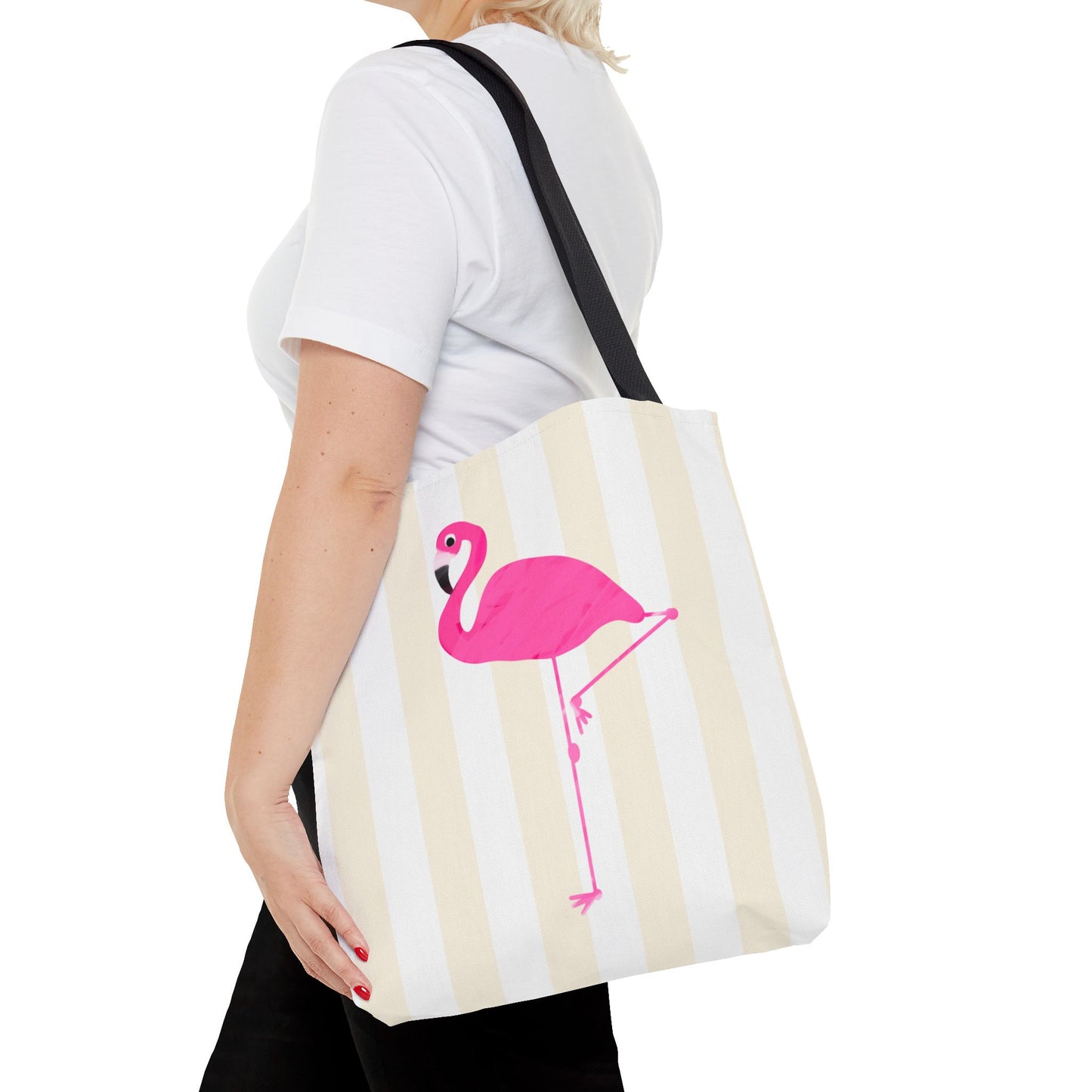 Pink Flamingo Illustration Tote Shopping Reusable Bag | All-Over Print