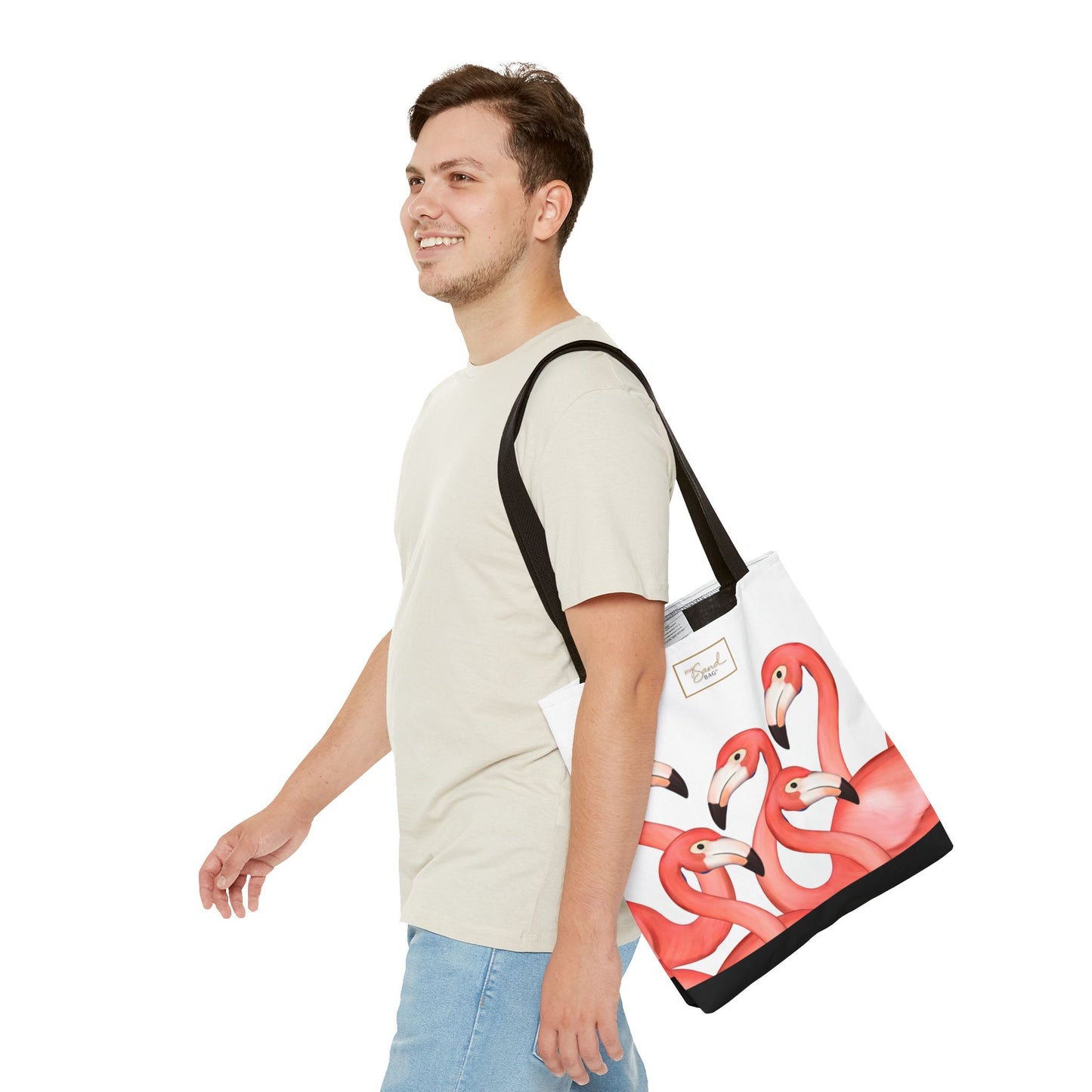 My Sand Bag Flamingos Tote Reusable Shopping Tote Durable Polyester Beach Bag