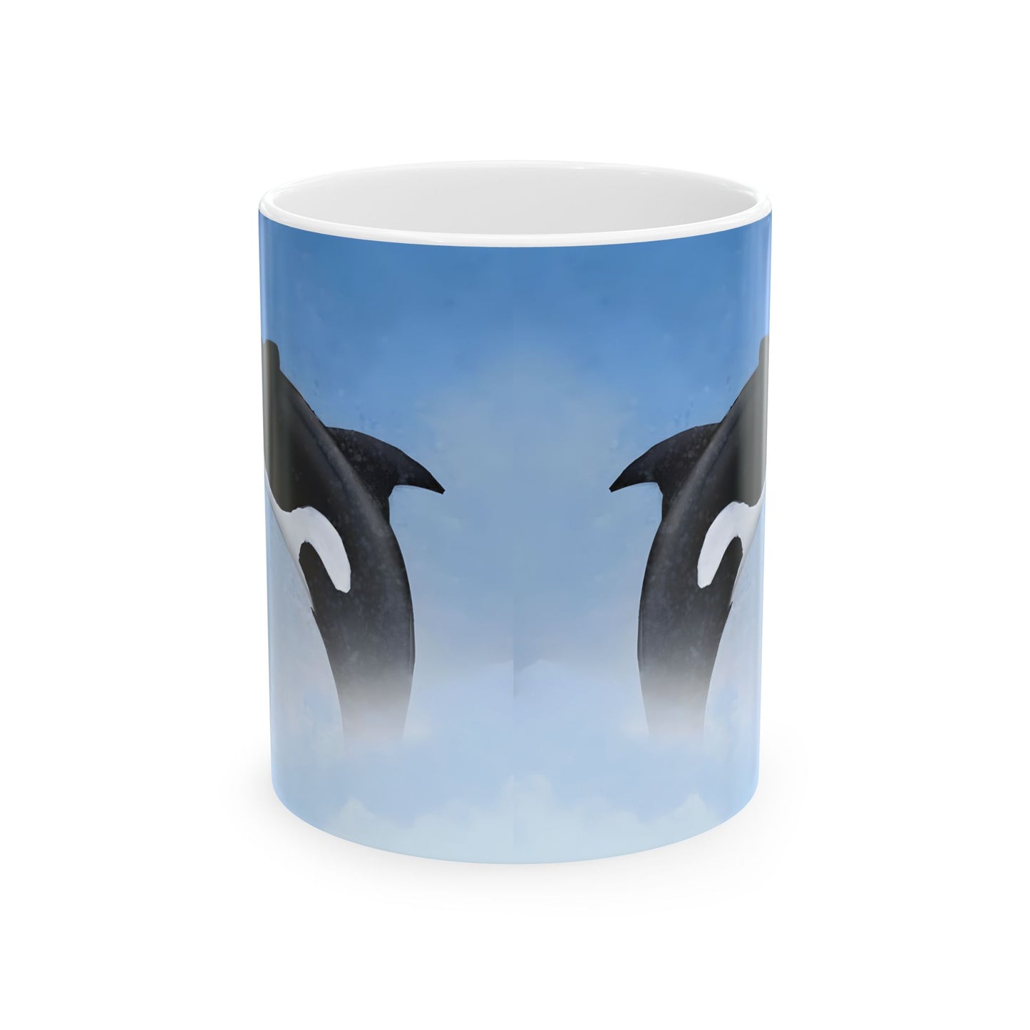 Orca Killer Whale Ceramic Mug Coffee Cup With Winter Blue Snowflake Design Dishwasher Safe Gift