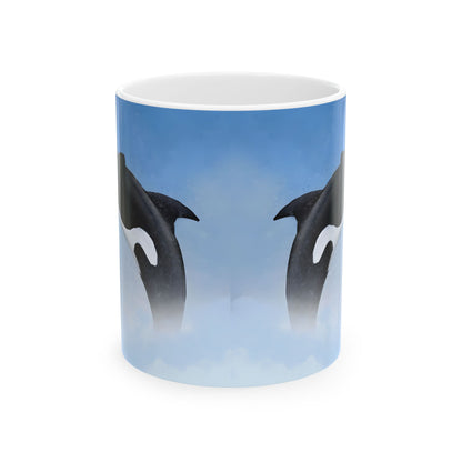 Orca Killer Whale Ceramic Mug Coffee Cup With Winter Blue Snowflake Design Dishwasher Safe Gift