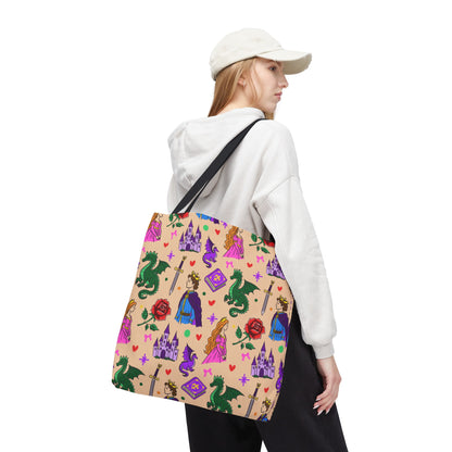 Fantasy Fairytale Tote Bag, Dragon Princess Book Lover Bag, Castle Bookish Gift, Fantasy Reader Tote, Dragon Book Tote