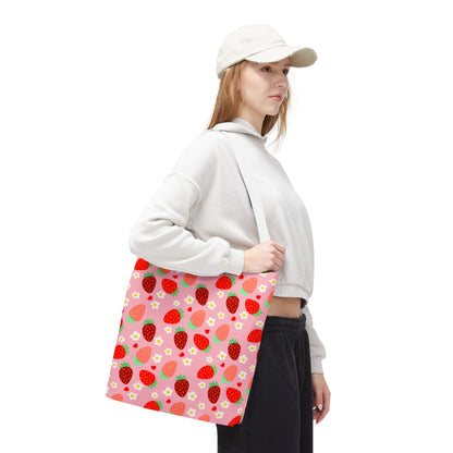 Strawberry Seamless Tote Bag Pink Red Fruit Pattern