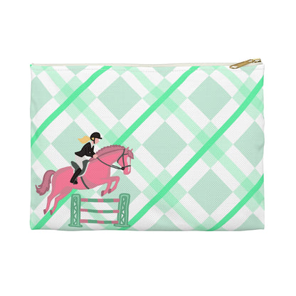 Equestrian Jumping Accessory Pouch — Mint Plaid Horse Rider Makeup Bag