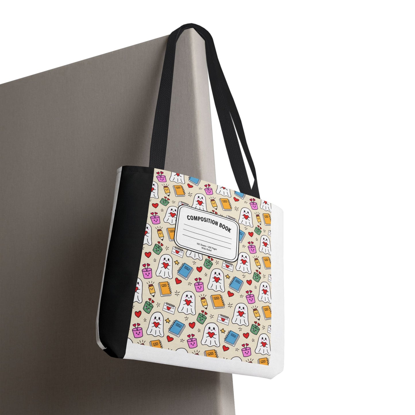 Ghost School Supplies Teacher Tote Bag | Kawaii Halloween Book Bag | 3 Sizes