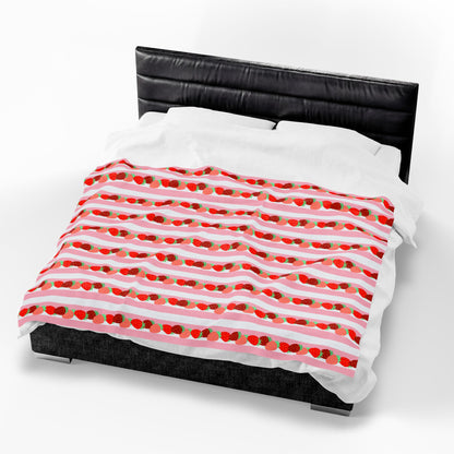 Strawberry Stripe Velveteen Throw Blanket — Cozy Plush Home Decor