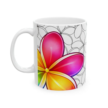 Plumeria Hawaiian Coffee Mug Floral Island Tropical Ceramic Mug For Morning Brew Gift Idea