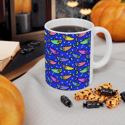 Happy Fish 2 Hand Drawn Illustration Ceramic Coffee Mug With Glossy Finish For Morning Joy