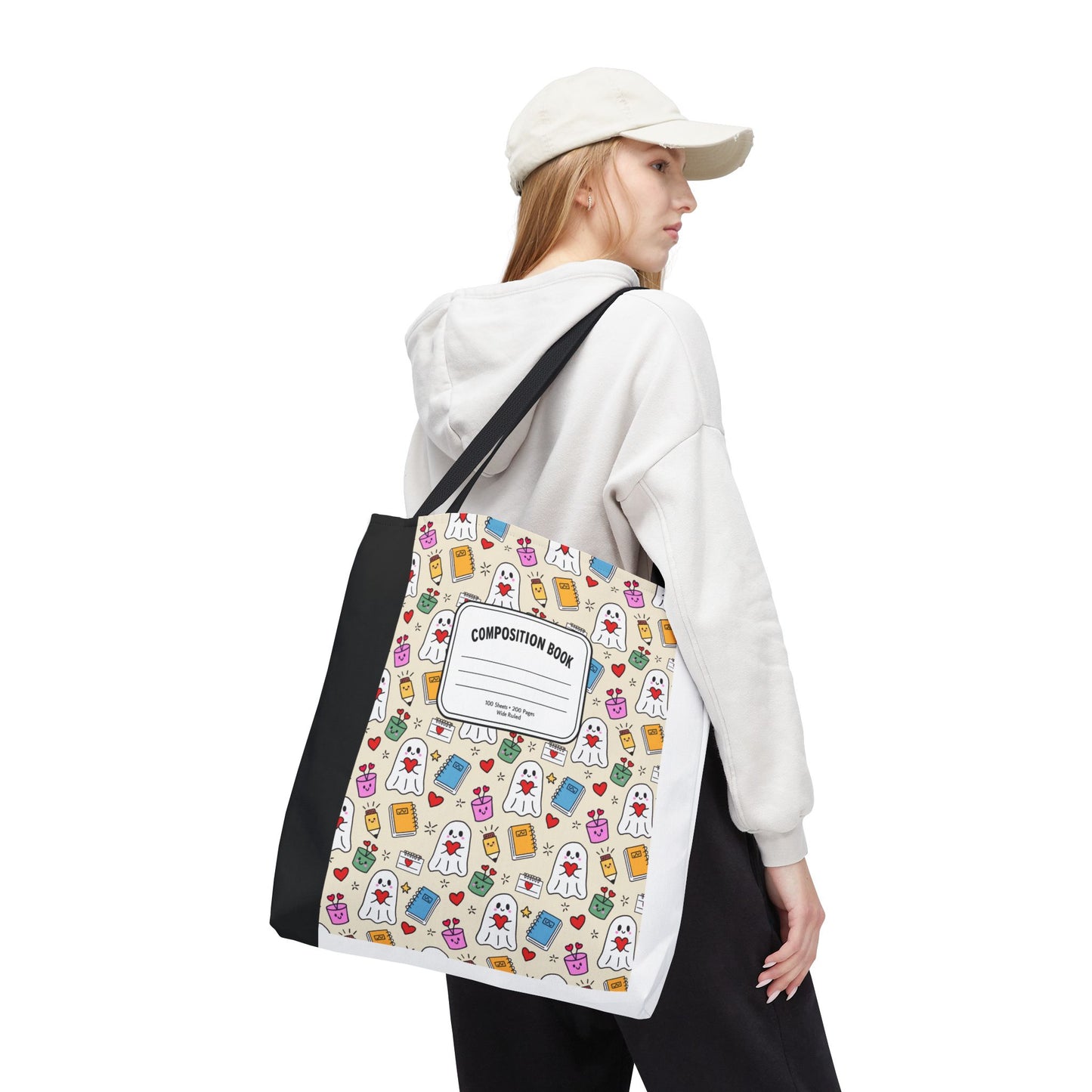 Ghost School Supplies Teacher Tote Bag | Kawaii Halloween Book Bag | 3 Sizes