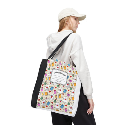 Ghost School Supplies Teacher Tote Bag | Kawaii Halloween Book Bag | 3 Sizes