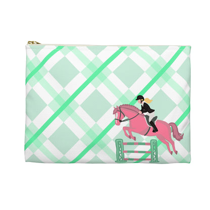 Equestrian Jumping Accessory Pouch — Mint Plaid Horse Rider Makeup Bag