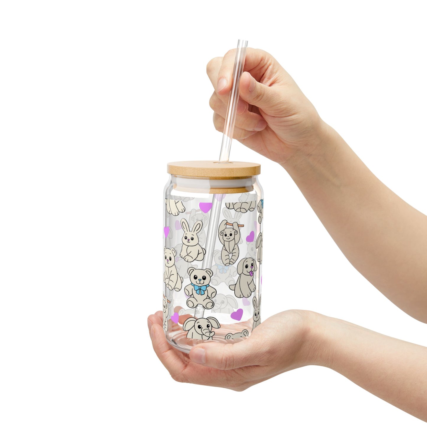 Cruise Towel Animal Sipper Glass | 16oz Glass Can with Bamboo Lid & Straw