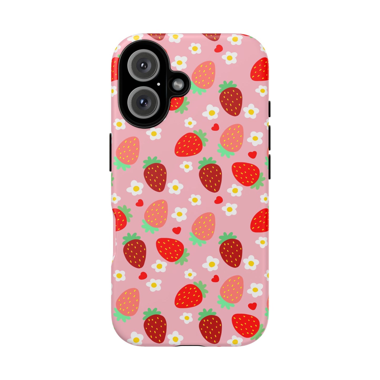 Strawberry Pattern Pink Phone Case Dual Layer Protective Case For IPhone