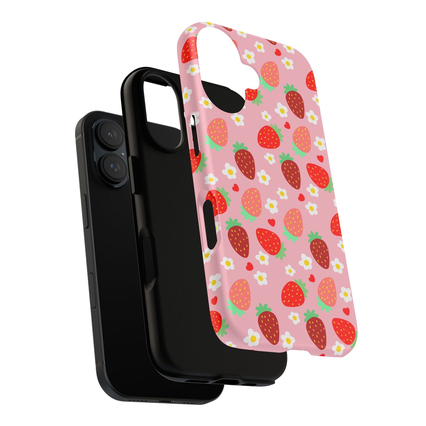 Strawberry Pattern Pink Phone Case Dual Layer Protective Case For IPhone