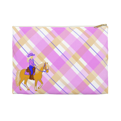 Cowgirl Plaid Accessory Pouch — Pink Plaid Horse Riding Makeup Bag