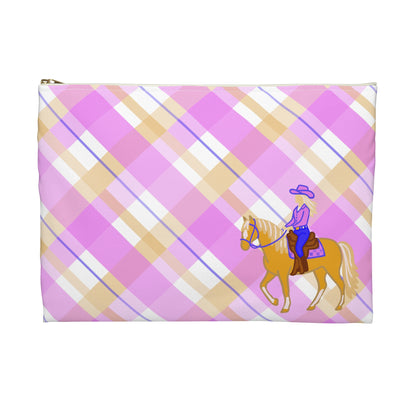 Cowgirl Plaid Accessory Pouch — Pink Plaid Horse Riding Makeup Bag
