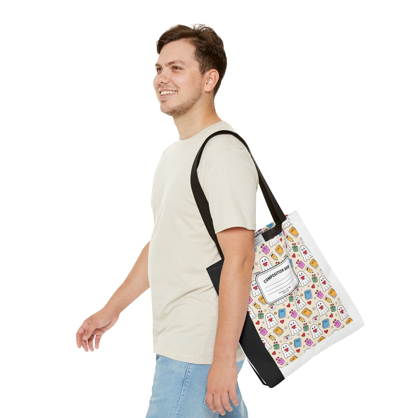 Ghost School Supplies Teacher Tote Bag | Kawaii Halloween Book Bag | 3 Sizes