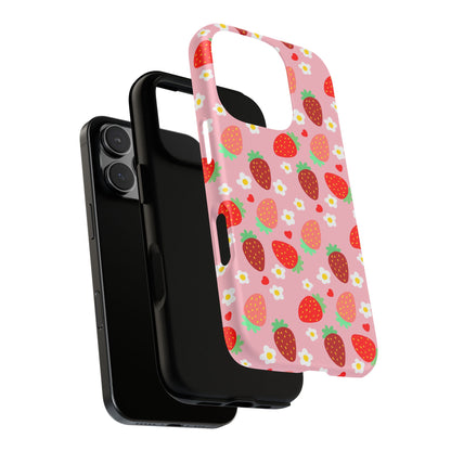 Strawberry Pattern Pink Phone Case Dual Layer Protective Case For IPhone