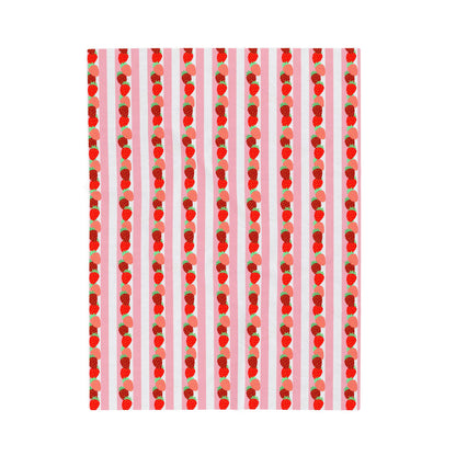 Strawberry Stripe Velveteen Throw Blanket — Cozy Plush Home Decor