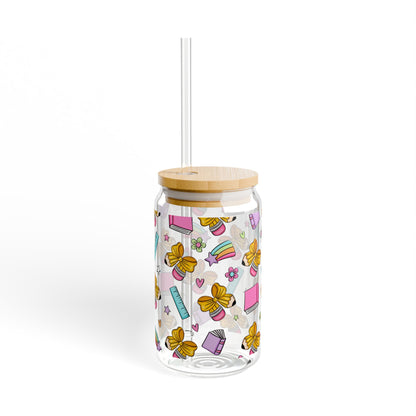 Teacher School Supplies Sipper Glass | 16oz Glass Can with Bamboo Lid & Straw