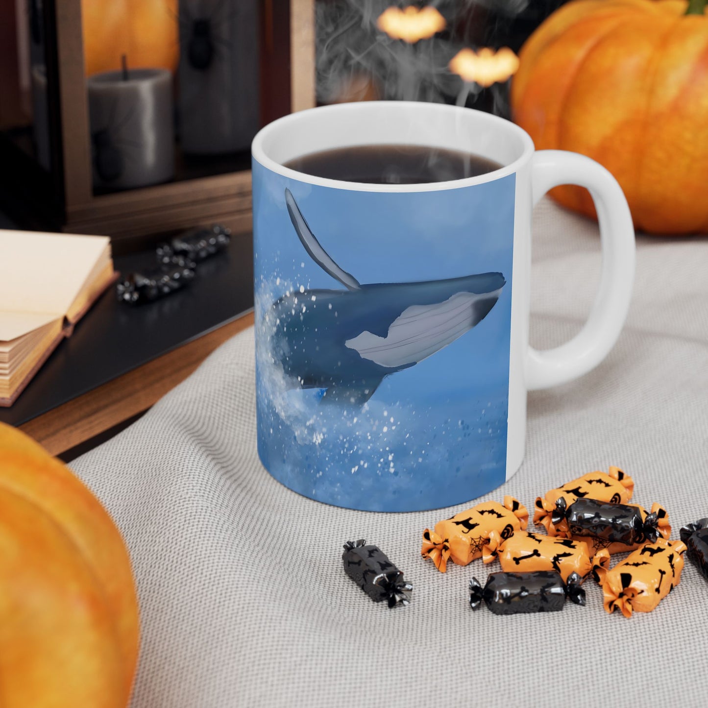 Humpback Whale Ceramic Mug For Whale Watching Coffee Cup With Frosted Ocean And Snowflake Artwork