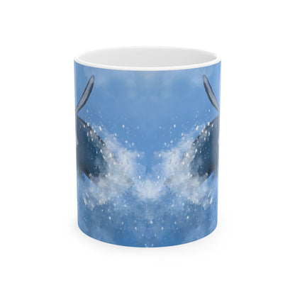 Humpback Whale Ceramic Mug For Whale Watching Coffee Cup With Frosted Ocean And Snowflake Artwork