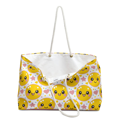 Retro Happy Face Beach Weekender Bag | Yellow Smiley Travel Tote