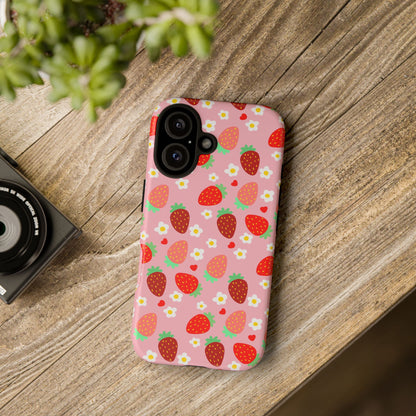 Strawberry Pattern Pink Phone Case Dual Layer Protective Case For IPhone