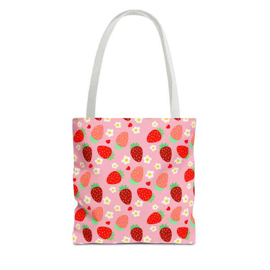 Strawberry Seamless Tote Bag Pink Red Fruit Pattern