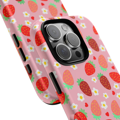 Strawberry Pattern Pink Phone Case Dual Layer Protective Case For IPhone