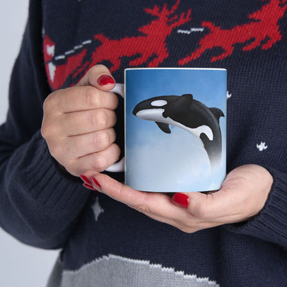 Orca Killer Whale Ceramic Mug Coffee Cup With Winter Blue Snowflake Design Dishwasher Safe Gift