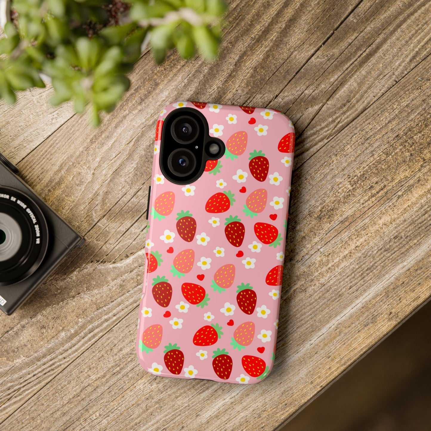 Strawberry Pattern Pink Phone Case Dual Layer Protective Case For IPhone