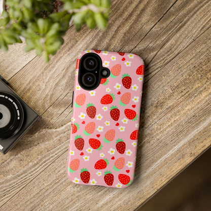 Strawberry Pattern Pink Phone Case Dual Layer Protective Case For IPhone