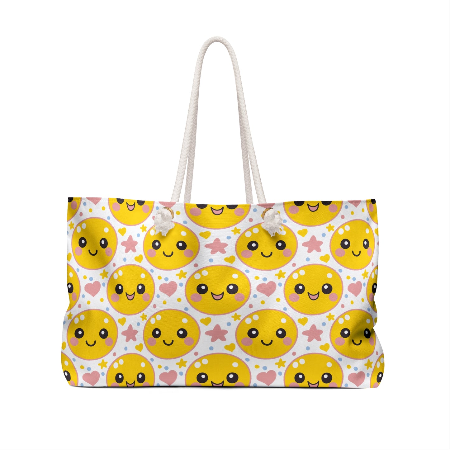 Retro Happy Face Beach Weekender Bag | Yellow Smiley Travel Tote