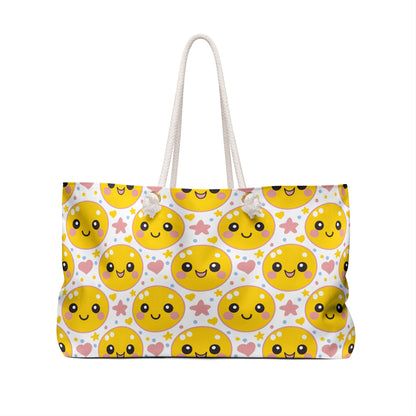 Retro Happy Face Beach Weekender Bag | Yellow Smiley Travel Tote