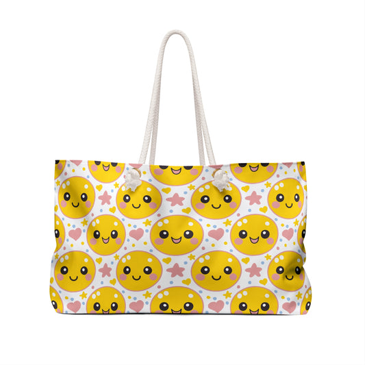 Retro Happy Face Beach Weekender Bag | Yellow Smiley Travel Tote