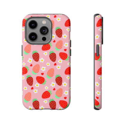 Strawberry Pattern Pink Phone Case Dual Layer Protective Case For IPhone