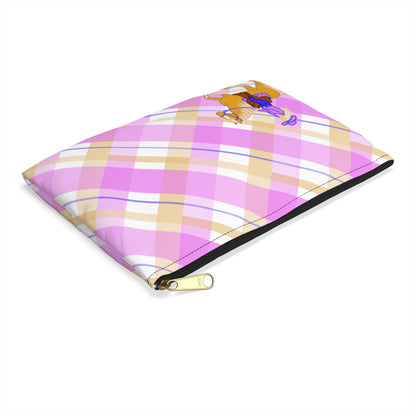 Cowgirl Plaid Accessory Pouch — Pink Plaid Horse Riding Makeup Bag