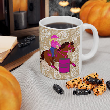 Barrel Racer Cowgirl Ceramic Coffee Mug | Rodeo Art | 11oz & 15oz
