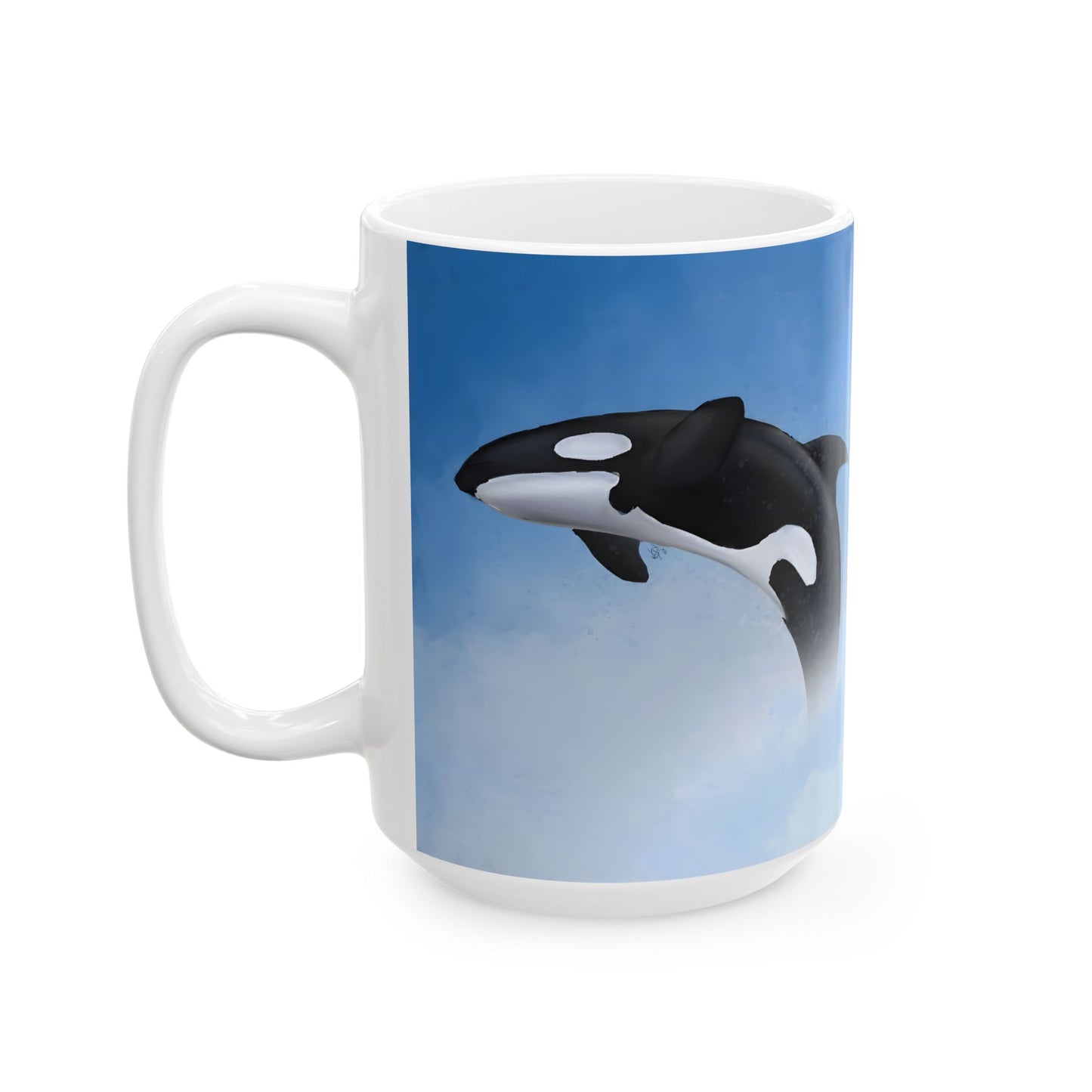 Orca Killer Whale Ceramic Mug Coffee Cup With Winter Blue Snowflake Design Dishwasher Safe Gift