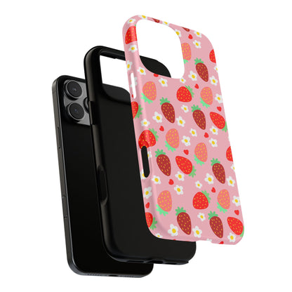 Strawberry Pattern Pink Phone Case Dual Layer Protective Case For IPhone