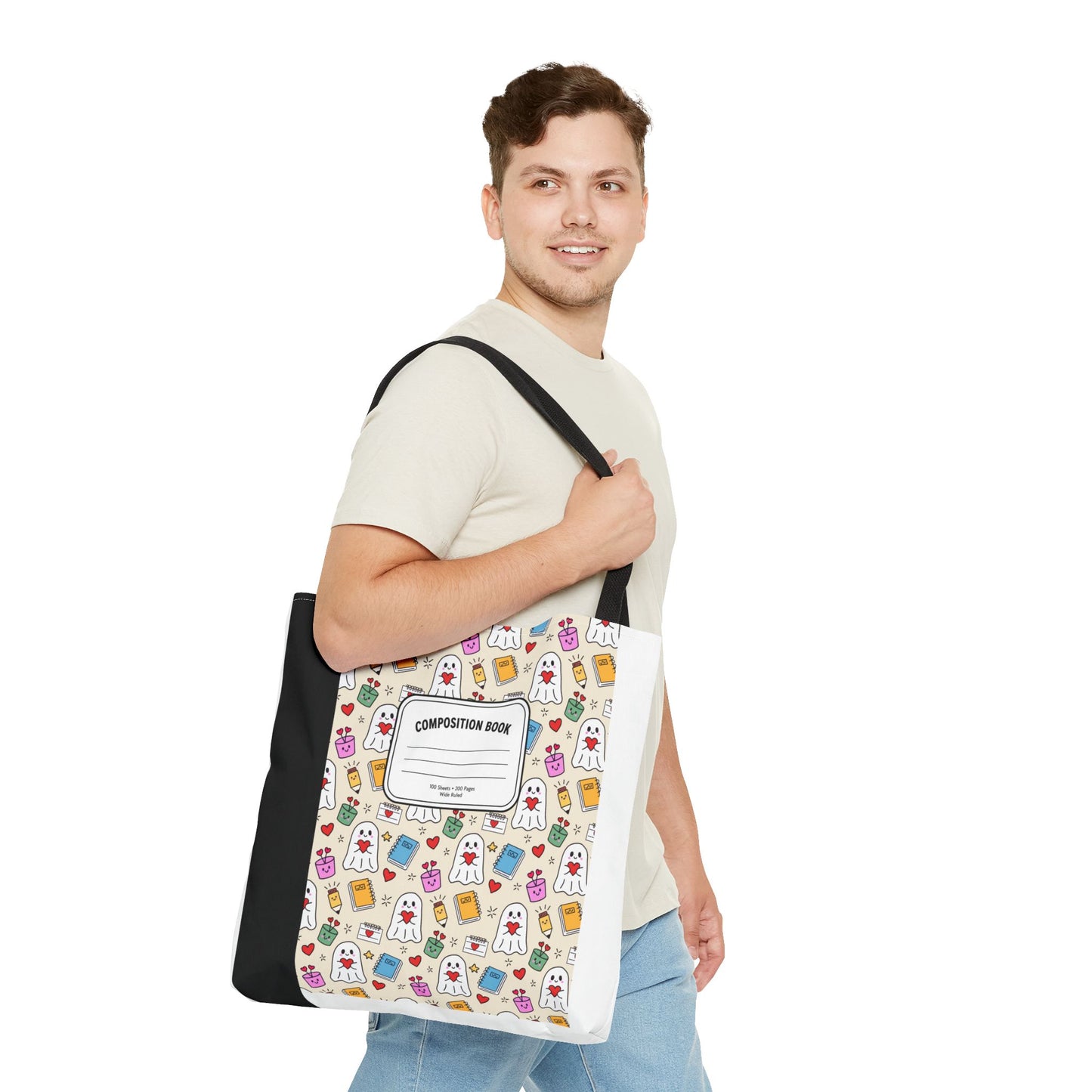 Ghost School Supplies Teacher Tote Bag | Kawaii Halloween Book Bag | 3 Sizes