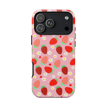 Strawberry Pattern Pink Phone Case Dual Layer Protective Case For IPhone