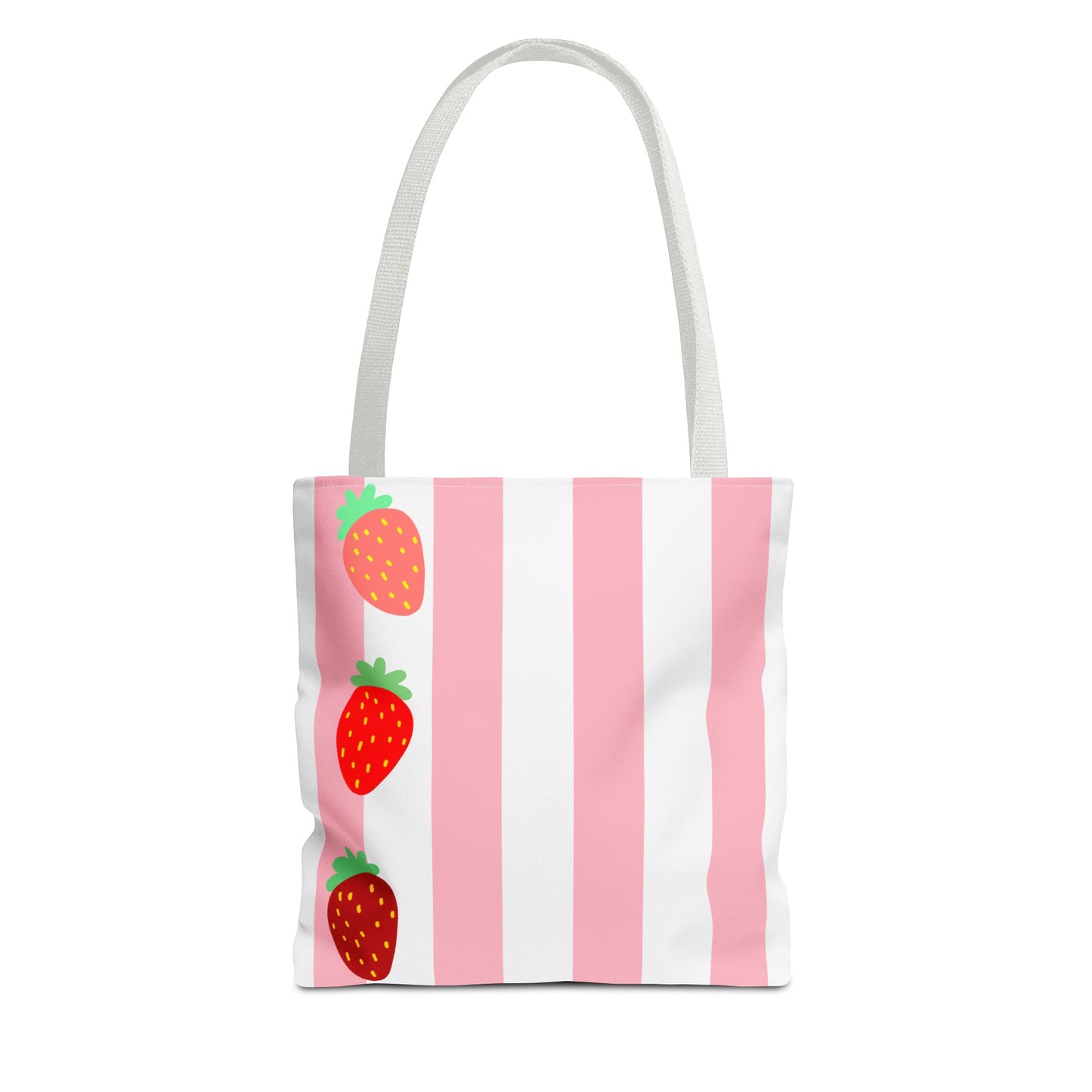 Strawberry Stripe Tote Bag With Pink Red Fruit Pattern