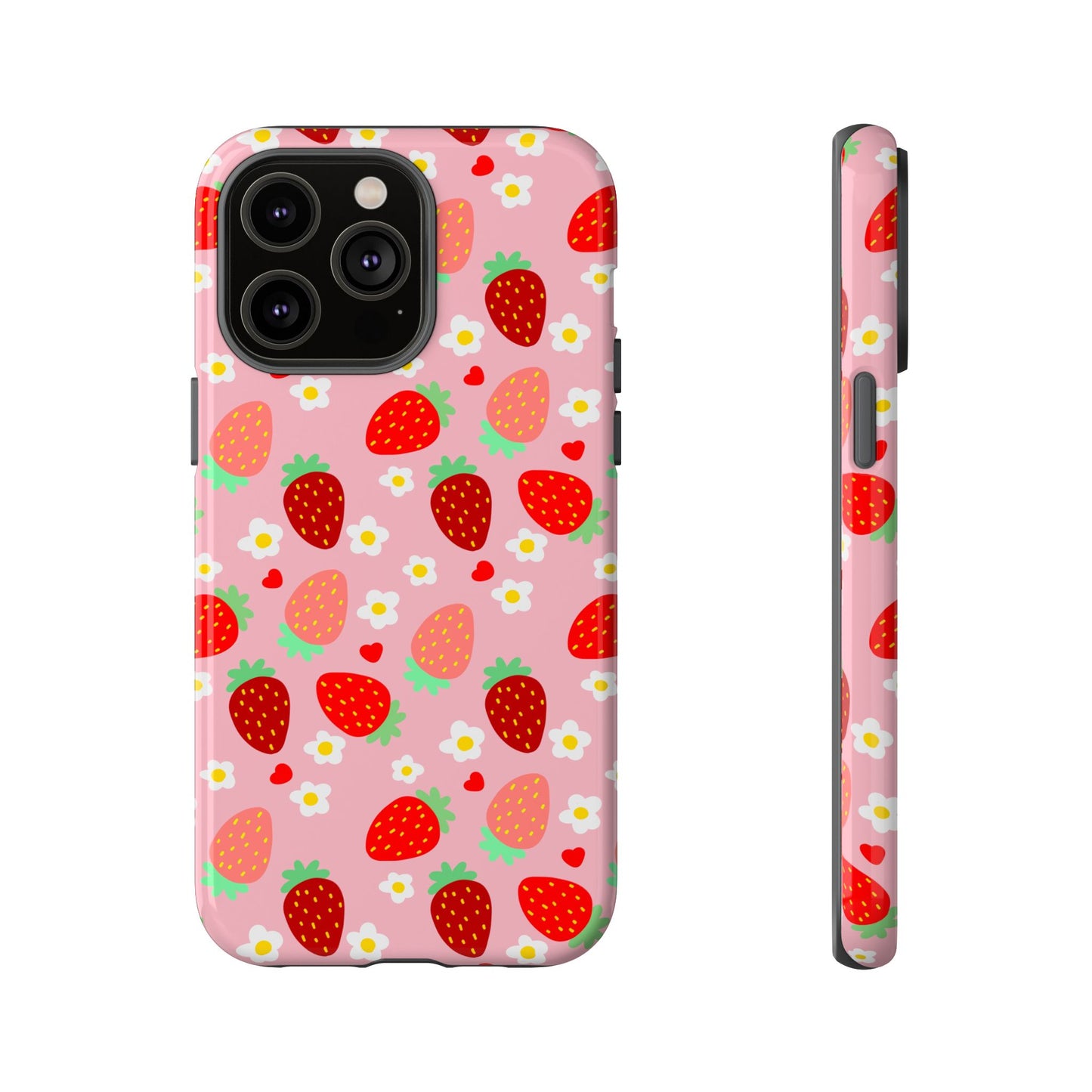 Strawberry Pattern Pink Phone Case Dual Layer Protective Case For IPhone