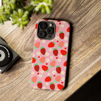 Strawberry Pattern Pink Phone Case Dual Layer Protective Case For IPhone