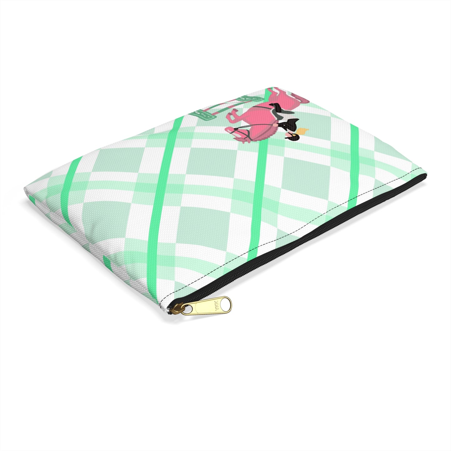 Equestrian Jumping Accessory Pouch — Mint Plaid Horse Rider Makeup Bag