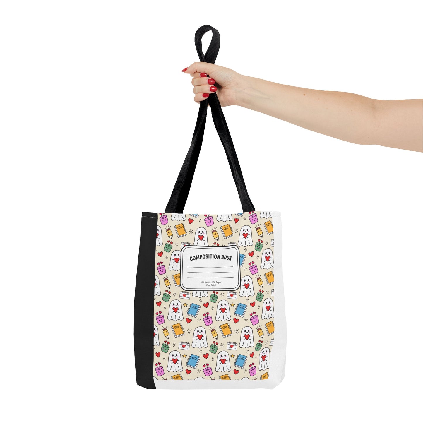 Ghost School Supplies Teacher Tote Bag | Kawaii Halloween Book Bag | 3 Sizes