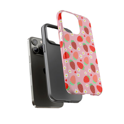 Strawberry Pattern Pink Phone Case Dual Layer Protective Case For IPhone