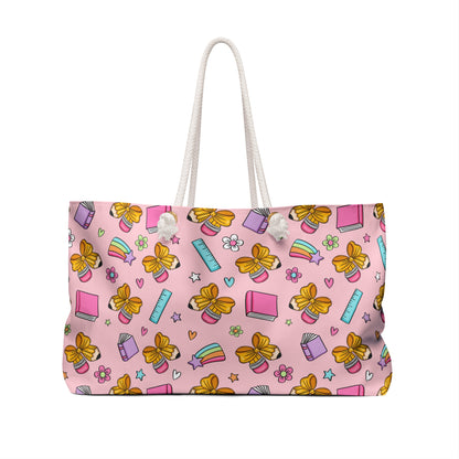 Pink Teacher School Supplies Back to School Beach Bag Weekender Bag Teacher Appreciation Tote